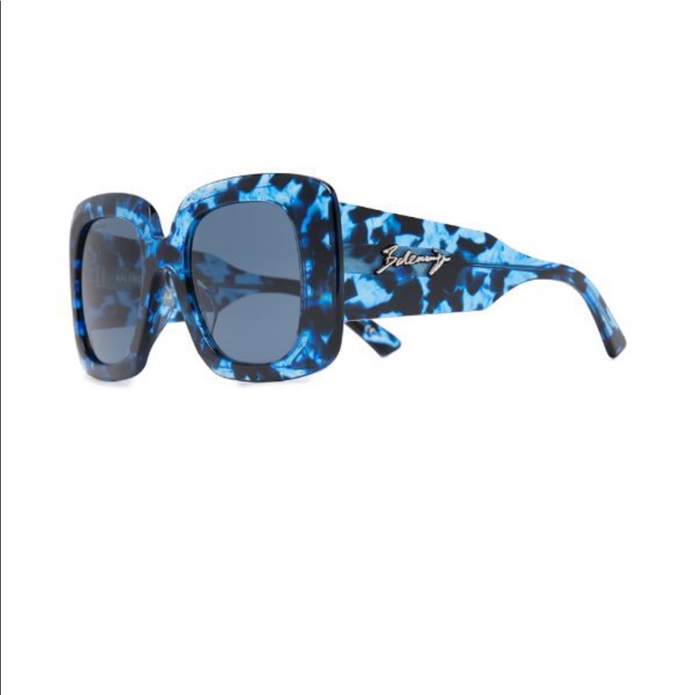 Balenciaga Blue Tortoiseshell Square Sunglasses